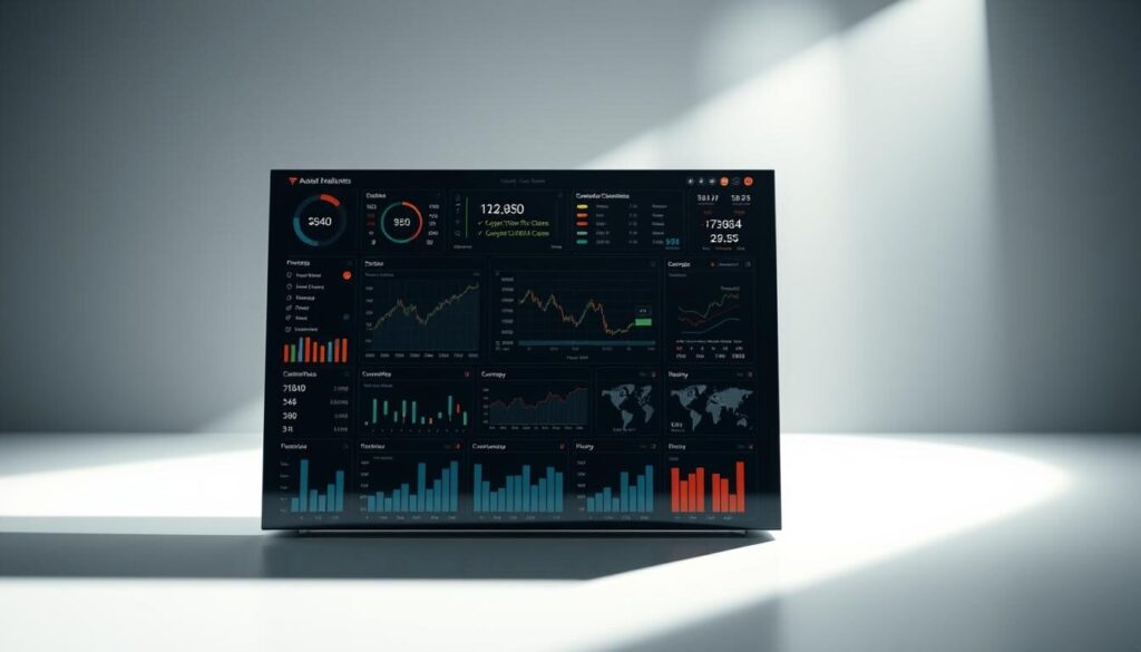 A meticulously crafted dashboard displaying a comprehensive analysis of various tradable financial instruments. The foreground showcases a sleek, minimalist interface with interactive charts, graphs, and data visualizations. The middle ground features a detailed breakdown of asset classes, including stocks, bonds, commodities, and currencies, presented in a clear and organized manner. The background is a subtle, clean, and professional-looking environment, complementing the overall aesthetic. Dramatic, directional lighting accentuates the depth and dimensionality of the scene, creating a sense of sophistication and authority. The image conveys a powerful, yet intuitive user experience for sophisticated investors and traders.