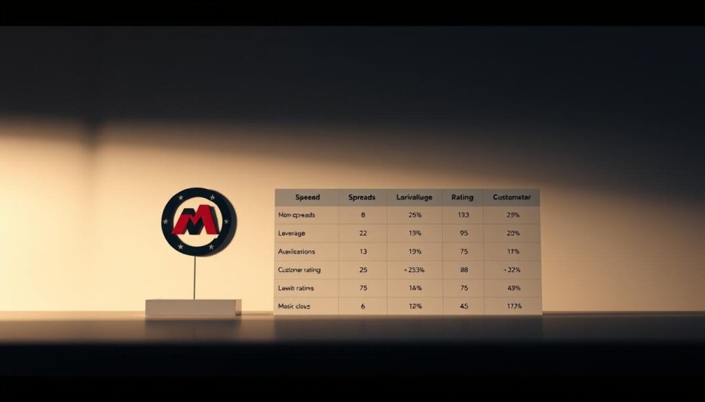 A comparative analysis of prominent forex brokers, showcased in a sleek, minimalistic layout. The foreground features three distinct broker logos, positioned elegantly against a muted, soft-focus background. The middle ground depicts a clean, data-driven table comparing key metrics such as spreads, leverage, and customer ratings. Subtle typographic accents and a refined color palette convey a sense of professionalism and trust. The lighting is warm and natural, with a slight depth of field effect to draw the viewer's attention to the informative content. The overall atmosphere is one of authority, clarity, and a focus on helping the discerning forex trader make an informed decision.
