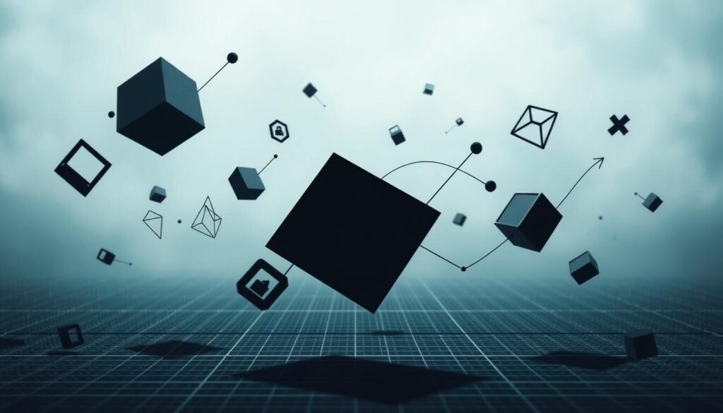 A detailed, abstract visualization of forex fee structures. In the foreground, a series of floating geometric shapes and lines, each representing a different fee type such as spreads, commissions, and overnight fees, arranged in a dynamic, interconnected layout. The middle ground features a subtle, pulsing grid-like pattern, symbolizing the underlying forex market infrastructure. In the background, a soft, hazy gradient of muted blues and grays, conveying a sense of depth and the complex, ever-changing nature of the forex ecosystem. Dramatic, high-contrast lighting casts sharp shadows, emphasizing the angular, architectural feel of the composition. The overall mood is one of technical sophistication, financial precision, and the intricate, multifaceted nature of forex fee structures.