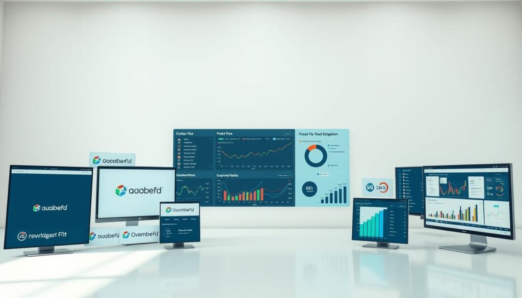 A detailed comparison of online broker tools, showcased in a sleek, modern interface. In the foreground, various broker logos and platform screenshots are meticulously displayed, allowing for side-by-side evaluation. The middle ground features interactive graphs and charts, highlighting key metrics such as trading fees, asset selection, and customer satisfaction. The background is a minimalist, light-toned setting, with subtle gradients and geometric patterns that complement the professional, analytical tone. Crisp, high-resolution imagery captured through a wide-angle lens, with balanced, natural lighting to convey a sense of authority and trustworthiness.