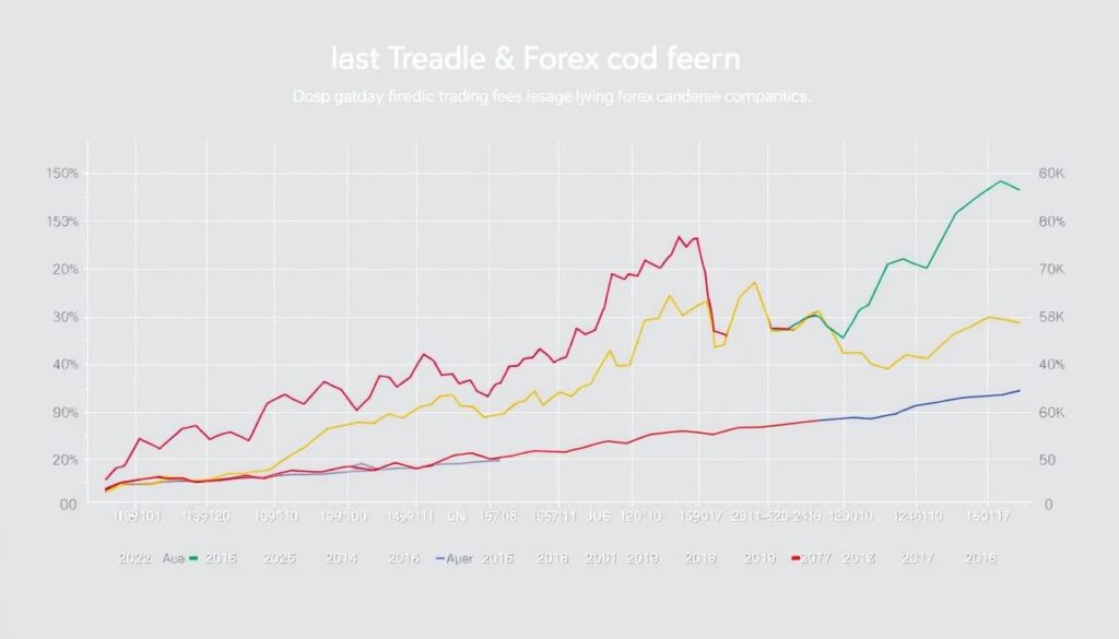 A detailed, informative line chart showcasing the trading fee comparison across leading forex brokers. The chart is presented against a clean, minimalist background, allowing the data visualization to take center stage. Crisp, high-resolution rendering with a neutral color palette to maintain a professional, analytical tone. Carefully crafted axes and gridlines provide clear context, while the use of distinct colors and line styles ensures the different broker fees are easily distinguished. The overall layout is balanced and visually appealing, making the complex data easy to interpret at a glance.