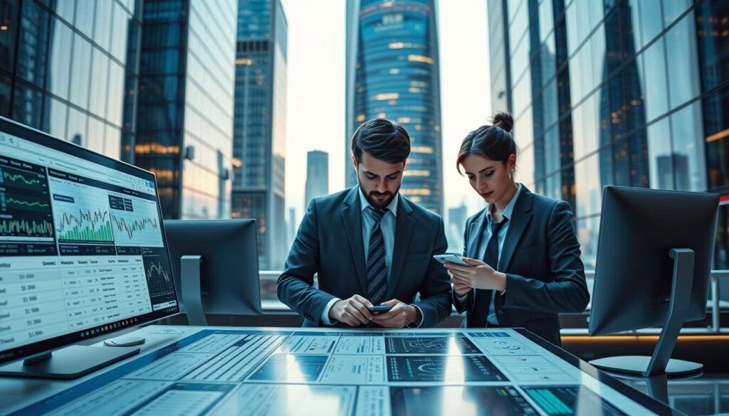 A dynamic and modern trading platform set against a backdrop of sleek, contemporary architecture. The foreground features a clean, minimalist user interface with intuitive menus and customizable widgets, showcasing AvaTrade's commitment to innovation and user experience. In the middle ground, a team of financial analysts pore over real-time market data, their faces illuminated by the glow of multiple high-resolution displays. The background depicts the company's headquarters, with glass facades reflecting the bustling city skyline, conveying a sense of security, stability, and regulatory compliance. The overall atmosphere evokes a balance of cutting-edge technology and trustworthy financial services.