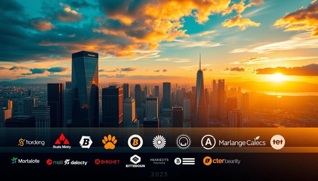 A high-caliber forex trading platform set against a vibrant cityscape, bathed in warm, golden light. The foreground showcases a stylized lineup of top forex brokers' logos, arranged in a sleek, modern display. The midground features a sweeping panorama of skyscrapers, their reflective surfaces gleaming. In the background, a dramatic skyline with a stunning sunset, conveying a sense of growth, opportunity, and financial success. The overall aesthetic is polished, dynamic, and forward-looking, capturing the essence of the best forex brokers in New Zealand for 2025.
