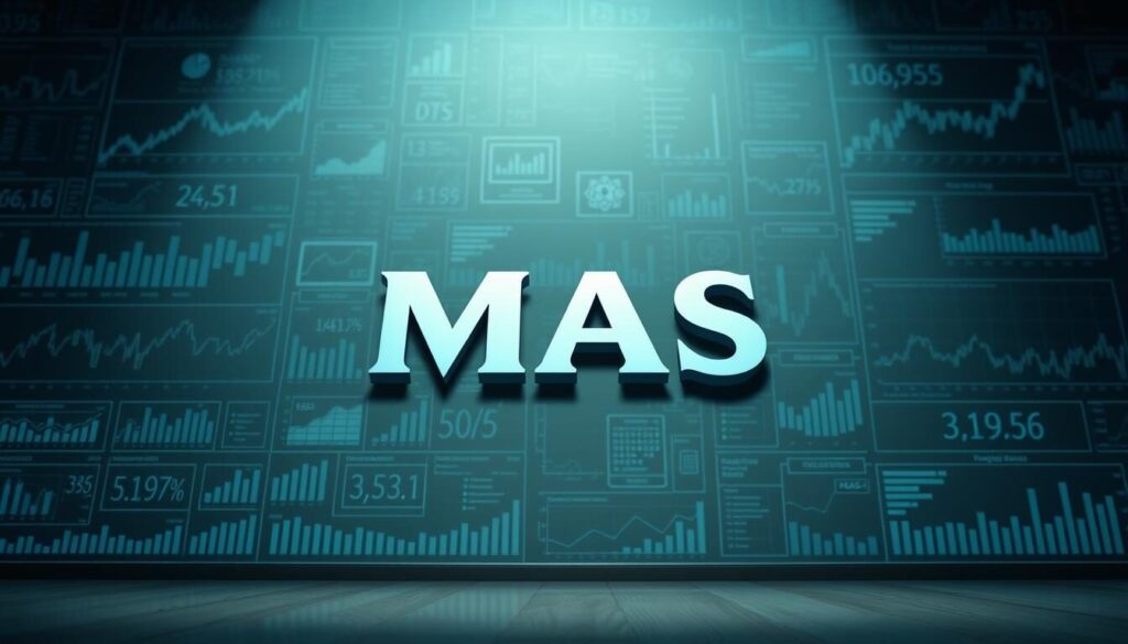 A high-resolution, detailed illustration of the Monetary Authority of Singapore (MAS) regulations governing forex trading. The image depicts a central focus on the MAS logo, with a background showcasing various financial charts, graphs, and data visualizations related to forex markets and regulations. The lighting is soft and diffused, creating a professional, authoritative atmosphere. The angle is slightly elevated, giving a sense of oversight and governance. The color palette is muted, with shades of blue, gray, and black predominating to convey the seriousness and importance of the subject matter.
