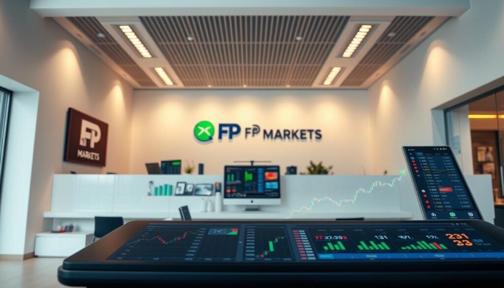 A high-resolution, photorealistic image showcasing the key features of FP Markets. In the foreground, a sleek and modern trading platform interface is prominently displayed, highlighting the user-friendly design and intuitive navigation. In the middle ground, various financial instruments and trading tools are neatly arranged, conveying the breadth of FP Markets' offerings. The background features a clean, minimalist environment with hints of the company's branding, creating a sense of professionalism and reliability. The lighting is soft and natural, with subtle shadows and highlights that accentuate the depth and texture of the scene. The overall composition is balanced and visually striking, effectively communicating the core features and capabilities of FP Markets.