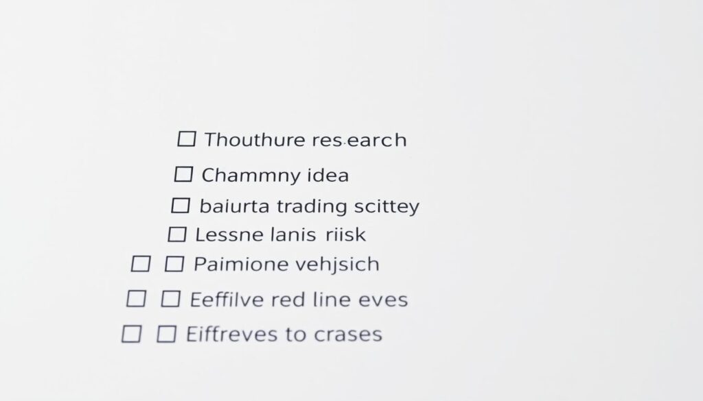 A neatly organized checklist against a clean, white background. The checklist items are presented in a clear, readable font with sufficient spacing between them. The items cover important trading practices such as conducting thorough research, managing risk, maintaining a trading journal, and regularly reviewing one's strategy. The overall mood is professional and authoritative, conveying a sense of guidance and reassurance for aspiring forex traders. Soft, diffused lighting from above casts subtle shadows, adding depth and dimension to the scene. The camera angle is slightly elevated, creating an inviting and accessible perspective.