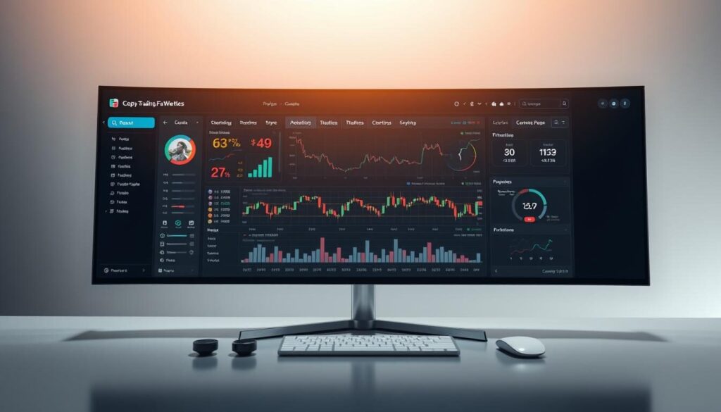 A sleek and modern copy trading interface unfolds on a high-resolution screen, bathed in a soft, neutral lighting that lends a sense of sophistication. In the foreground, intuitive controls and customizable widgets allow for seamless monitoring and management of trading positions. The middle ground showcases real-time market data, charts, and performance indicators, presented with clarity and precision. The background subtly blends various shades of gray, creating a minimalist and professional atmosphere that echoes the precision and efficiency of the trading environment. The overall composition conveys a sense of confidence, control, and the empowerment of the user, inviting them to navigate the complexities of copy trading with ease and confidence.