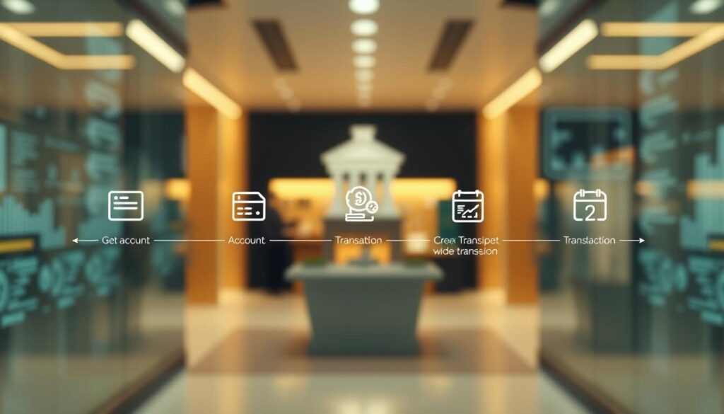 A sleek, modern banking interface with clean lines and minimalist aesthetics. In the foreground, a bank wire transfer process is depicted with crisp, well-defined icons representing each step - from account selection to currency conversion, confirmation, and secure transmission. The middle ground showcases a seamless user experience, with intuitive navigation and clear transaction details. In the background, a soft blur of banking infrastructure and financial data visualizations conveys a sense of stability and reliability. Warm, neutral lighting creates a professional, trustworthy atmosphere, while a subtle depth of field emphasizes the focal points. The overall composition communicates efficiency, security, and an elevated, premium banking experience.