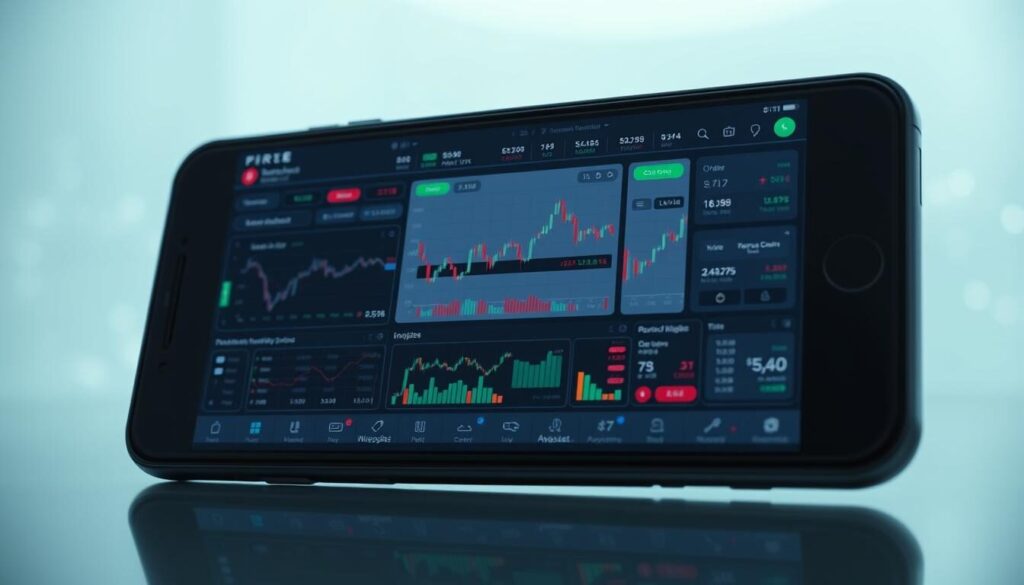 A sleek, modern mobile trading platform displayed on a high-resolution touchscreen device. The interface features intuitive navigation, real-time market data visualizations, and robust analytical tools. The foreground showcases a clean, minimalist design with crisp iconography and easy-to-read typography. The middle ground contains dynamic price charts, order execution panels, and customizable research widgets. The background subtly suggests a sophisticated financial ecosystem, with ethereal data streams and subtle technical motifs. The lighting is soft and diffused, creating a sense of tranquility and focus. The overall atmosphere conveys a seamless, powerful, and user-friendly mobile trading experience.