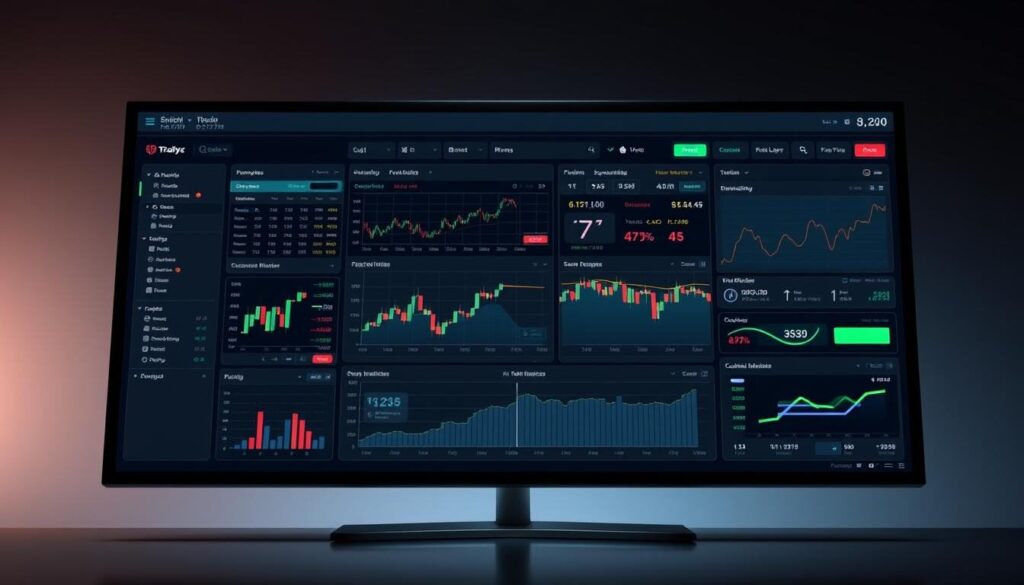 A sleek, modern trading platform interface with a clean, minimalist design. Highlighted are various analytical tools and widgets - dynamic charts, customizable indicators, market data dashboards. The layout is intuitive and user-friendly, with a focus on efficiency and data visualization. Subtle lighting illuminates the screen, creating a professional, high-tech atmosphere. The background is a muted, elegant gradient that complements the platform's aesthetic. Attention to detail is apparent in the streamlined icons, responsive UI elements, and overall sense of polish and sophistication. This image conveys the power and versatility of the trading platforms and tools reviewed in the article.