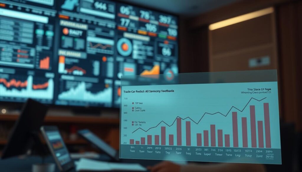 A sophisticated analysis of trader feedback, captured in a visually compelling manner. The foreground displays a detailed graph showcasing customer ratings, reviews, and sentiment analysis, rendered in a clean, minimalist style. The middle ground features a collection of customer testimonials and data visualizations, conveying the depth and nuance of the trader experience. The background subtly evokes the financial landscape, with softly blurred charts, reports, and digital interfaces providing a subtle, tech-savvy ambiance. Crisp, evenly diffused lighting illuminates the scene, creating a sense of professionalism and authority. Captured with a wide-angle lens to encompass the breadth of the analysis, the overall mood is one of data-driven, insightful exploration of the trader's perspective.