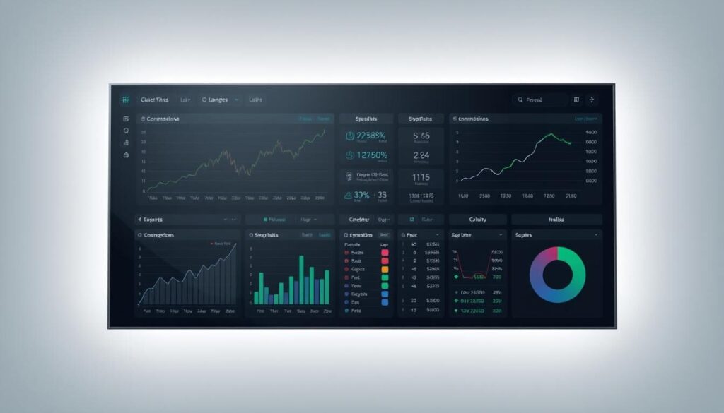 An analytical dashboard displaying comprehensive forex trading cost data. A sleek, minimalist interface with clear data visualizations, including line graphs, bar charts, and pie charts. The dashboard presents metrics such as spreads, commissions, swap rates, and other relevant fees in an organized, easy-to-interpret layout. The color palette is muted, with shades of gray, blue, and green, creating a professional, data-driven atmosphere. Crisp, high-resolution charts and graphs are the focal point, surrounded by a clean, uncluttered design. The lighting is soft and even, accentuating the clarity of the information displayed. A sense of precision and attention to detail permeates the scene, reflecting the importance of thorough trading cost analysis.