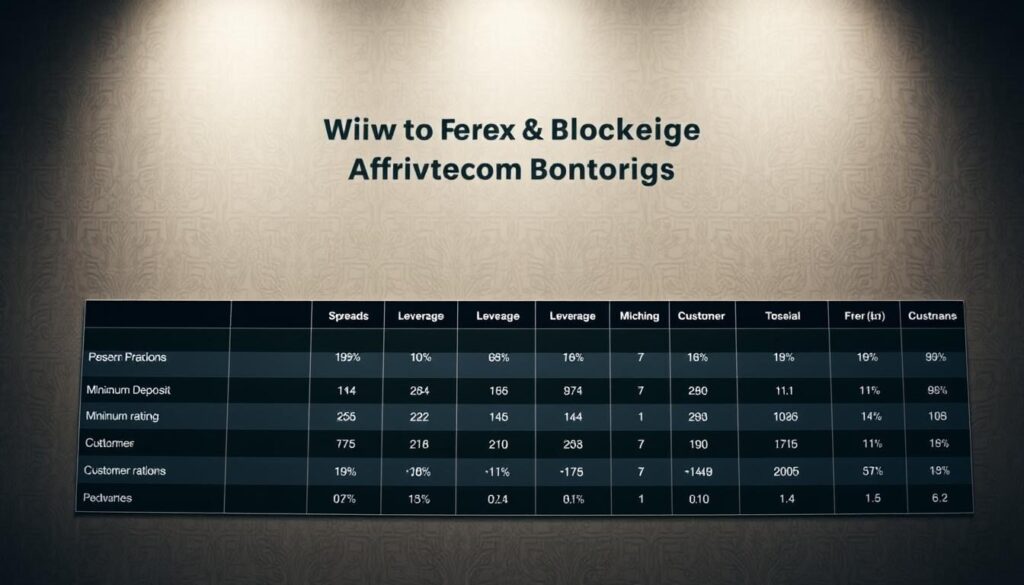 Detailed comparison chart of the top forex brokers in the Philippines, presented in a clean and professional manner. The chart occupies the foreground, showcasing key metrics such as spreads, leverage, minimum deposit, and customer ratings in a well-organized tabular format. The background features a subtle, elegant pattern or texture, creating a sophisticated visual aesthetic. Crisp lighting illuminates the chart, highlighting the important data points. The overall composition conveys a sense of authority and trust, suitable for an article on the best forex brokers in the Philippines.