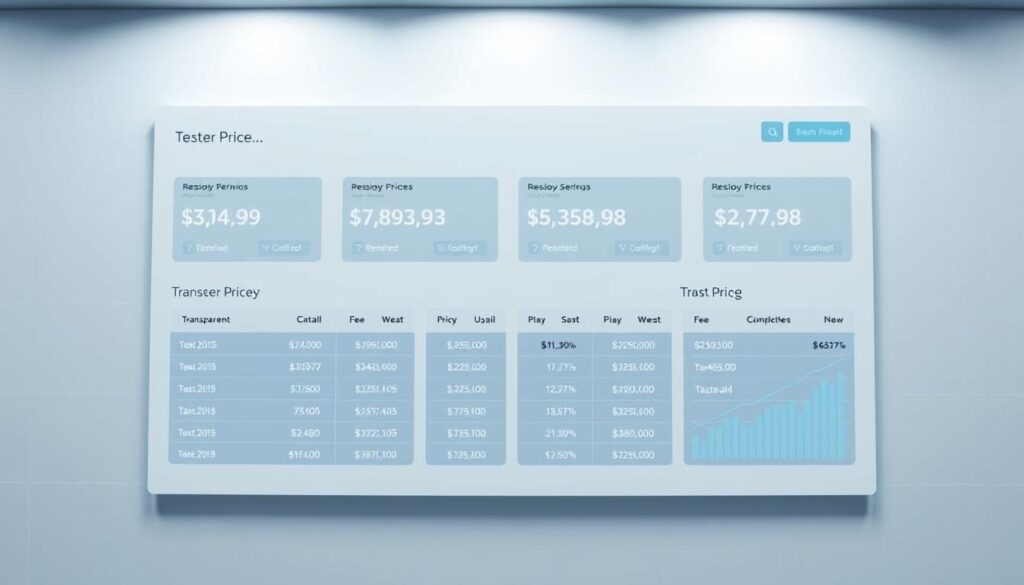 a digital data dashboard with a sleek, minimalist interface, displaying transparent pricing and fee information for various forex trading instruments, set against a clean, white background with subtle grid lines, giving the impression of precision and transparency, lit by soft, diffused lighting from the top, with a focus on clean typography and easy-to-understand data visualizations, conveying a sense of clarity and trust for the viewer.
